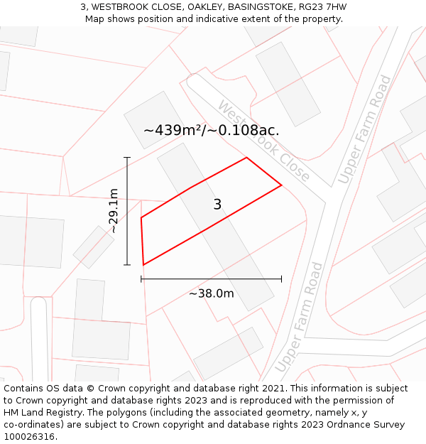 3, WESTBROOK CLOSE, OAKLEY, BASINGSTOKE, RG23 7HW: Plot and title map