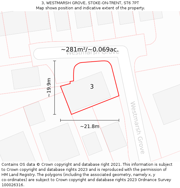 3, WESTMARSH GROVE, STOKE-ON-TRENT, ST6 7PT: Plot and title map