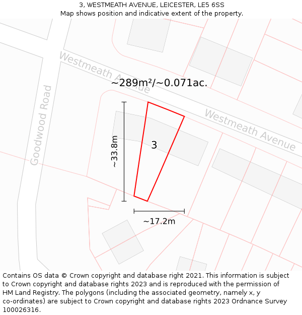 3, WESTMEATH AVENUE, LEICESTER, LE5 6SS: Plot and title map