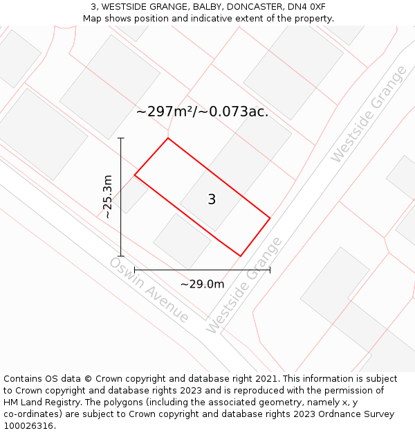 3, WESTSIDE GRANGE, BALBY, DONCASTER, DN4 0XF: Plot and title map