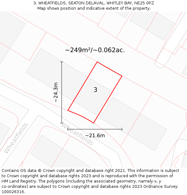 3, WHEATFIELDS, SEATON DELAVAL, WHITLEY BAY, NE25 0PZ: Plot and title map