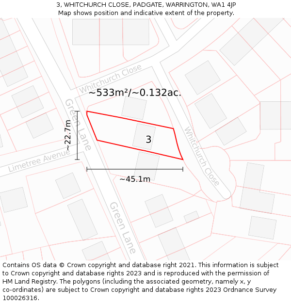 3, WHITCHURCH CLOSE, PADGATE, WARRINGTON, WA1 4JP: Plot and title map