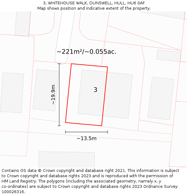 3, WHITEHOUSE WALK, DUNSWELL, HULL, HU6 0AF: Plot and title map