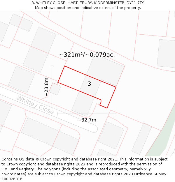 3, WHITLEY CLOSE, HARTLEBURY, KIDDERMINSTER, DY11 7TY: Plot and title map