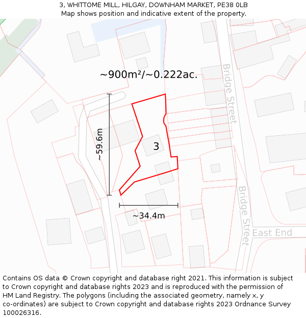 3, WHITTOME MILL, HILGAY, DOWNHAM MARKET, PE38 0LB: Plot and title map