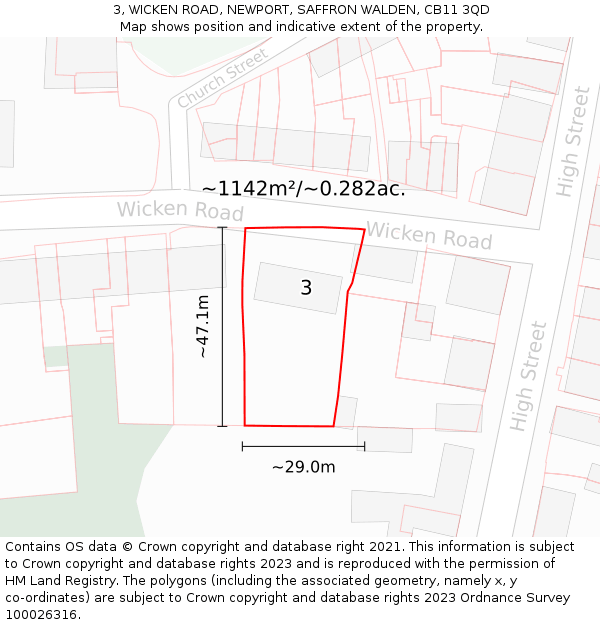 3, WICKEN ROAD, NEWPORT, SAFFRON WALDEN, CB11 3QD: Plot and title map