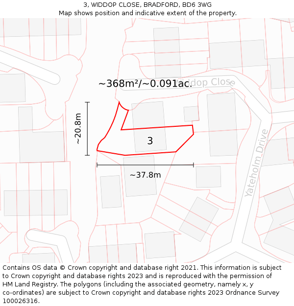 3, WIDDOP CLOSE, BRADFORD, BD6 3WG: Plot and title map