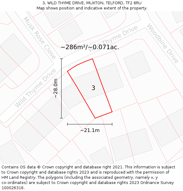 3, WILD THYME DRIVE, MUXTON, TELFORD, TF2 8RU: Plot and title map