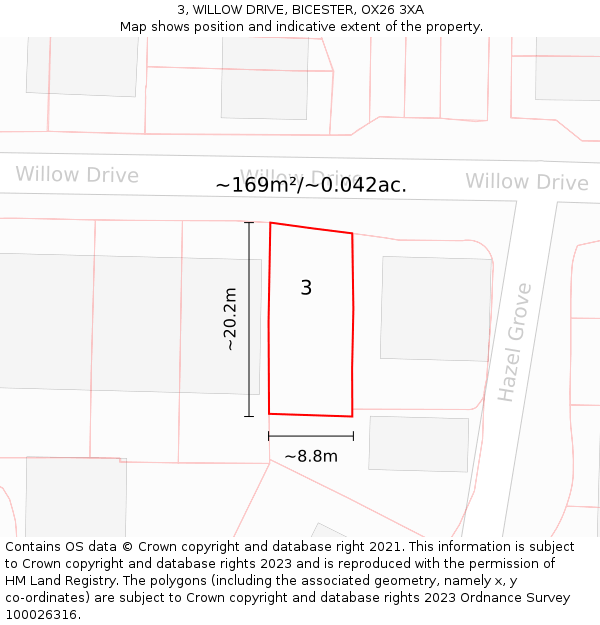 3, WILLOW DRIVE, BICESTER, OX26 3XA: Plot and title map