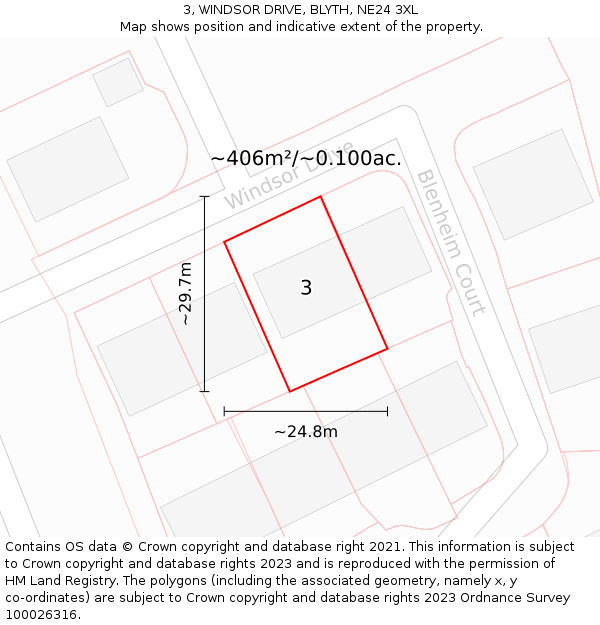 3, WINDSOR DRIVE, BLYTH, NE24 3XL: Plot and title map