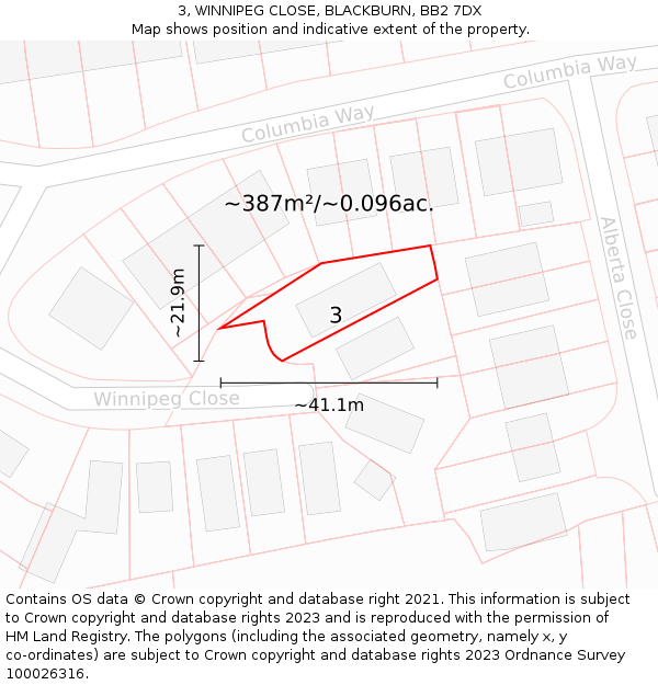 3, WINNIPEG CLOSE, BLACKBURN, BB2 7DX: Plot and title map