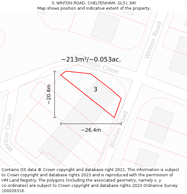 3, WINTON ROAD, CHELTENHAM, GL51 3AY: Plot and title map