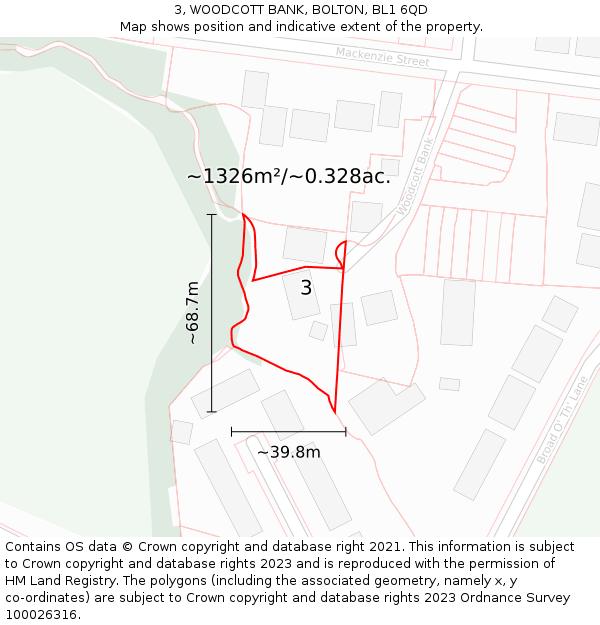 3, WOODCOTT BANK, BOLTON, BL1 6QD: Plot and title map