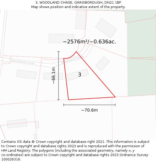 3, WOODLAND CHASE, GAINSBOROUGH, DN21 1BF: Plot and title map