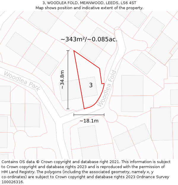 3, WOODLEA FOLD, MEANWOOD, LEEDS, LS6 4ST: Plot and title map