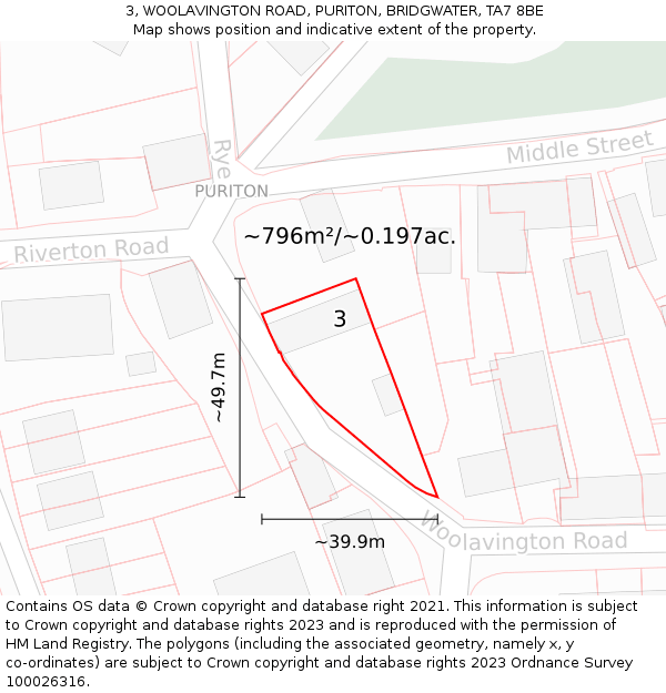 3, WOOLAVINGTON ROAD, PURITON, BRIDGWATER, TA7 8BE: Plot and title map