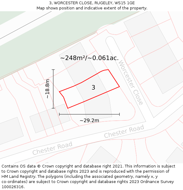 3, WORCESTER CLOSE, RUGELEY, WS15 1GE: Plot and title map