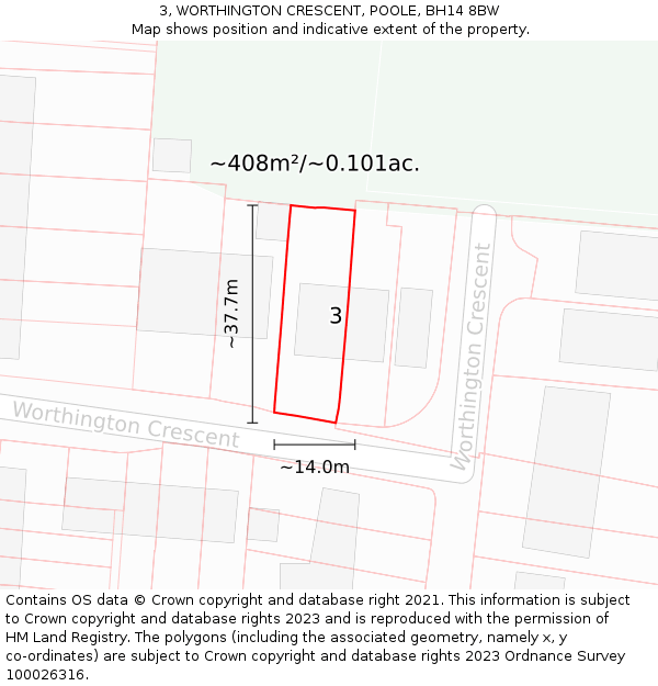 3, WORTHINGTON CRESCENT, POOLE, BH14 8BW: Plot and title map