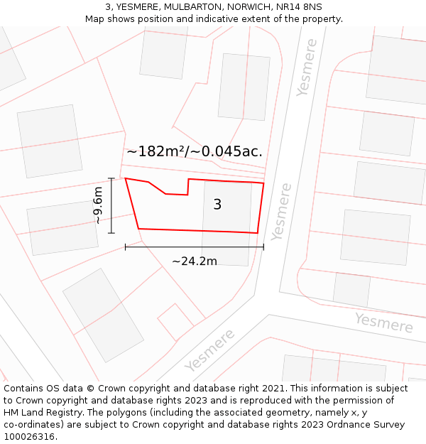 3, YESMERE, MULBARTON, NORWICH, NR14 8NS: Plot and title map