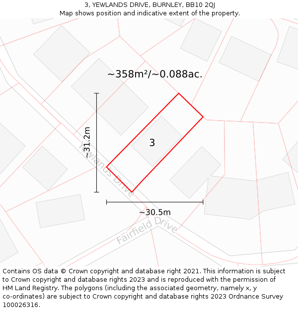 3, YEWLANDS DRIVE, BURNLEY, BB10 2QJ: Plot and title map
