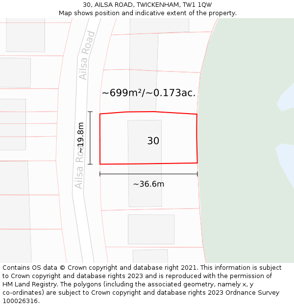 30, AILSA ROAD, TWICKENHAM, TW1 1QW: Plot and title map