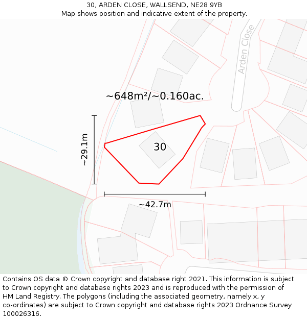 30, ARDEN CLOSE, WALLSEND, NE28 9YB: Plot and title map