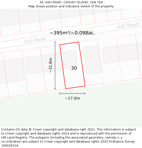 30, ASH ROAD, CANVEY ISLAND, SS8 7EA: Plot and title map