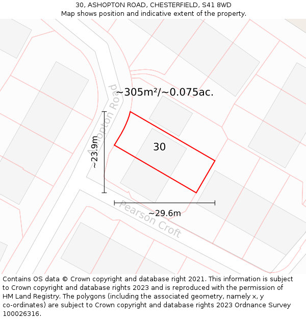 30, ASHOPTON ROAD, CHESTERFIELD, S41 8WD: Plot and title map