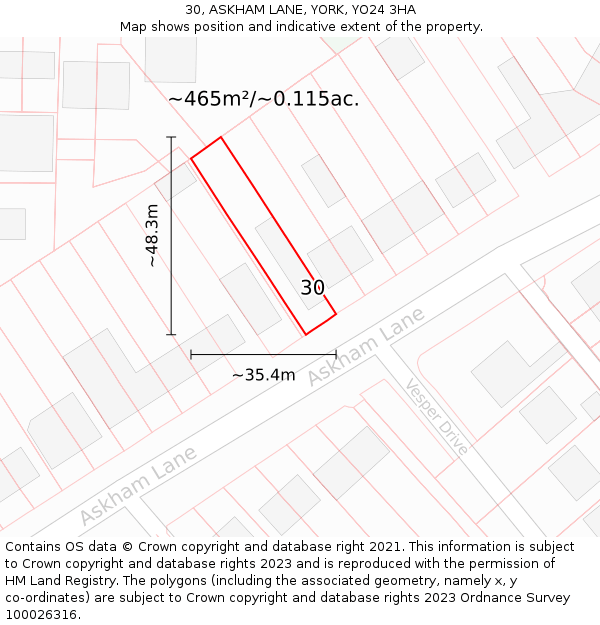 30, ASKHAM LANE, YORK, YO24 3HA: Plot and title map