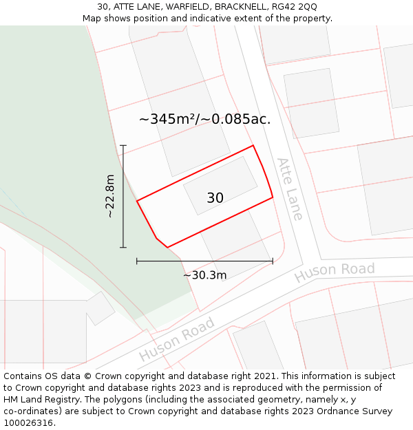 30, ATTE LANE, WARFIELD, BRACKNELL, RG42 2QQ: Plot and title map