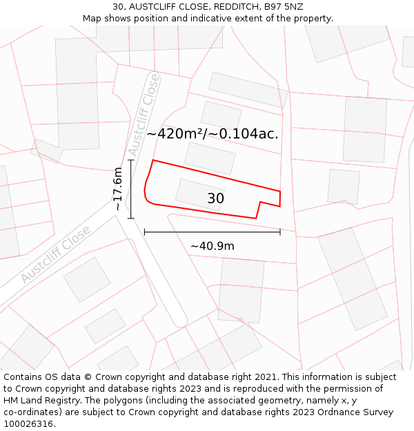 30, AUSTCLIFF CLOSE, REDDITCH, B97 5NZ: Plot and title map