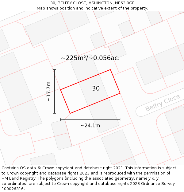 30, BELFRY CLOSE, ASHINGTON, NE63 9GF: Plot and title map