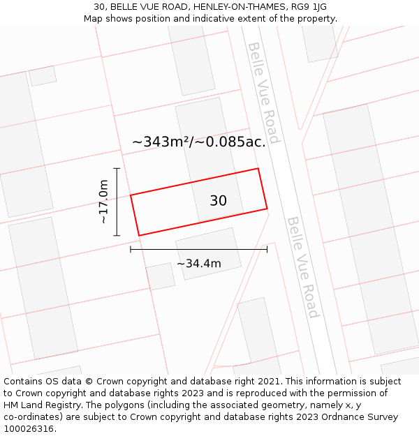 30, BELLE VUE ROAD, HENLEY-ON-THAMES, RG9 1JG: Plot and title map