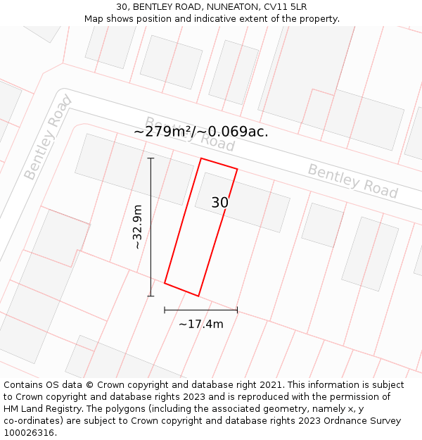 30, BENTLEY ROAD, NUNEATON, CV11 5LR: Plot and title map