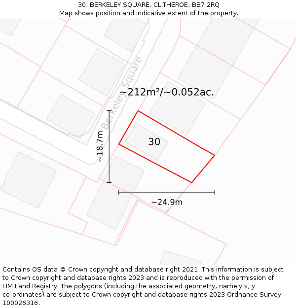 30, BERKELEY SQUARE, CLITHEROE, BB7 2RQ: Plot and title map