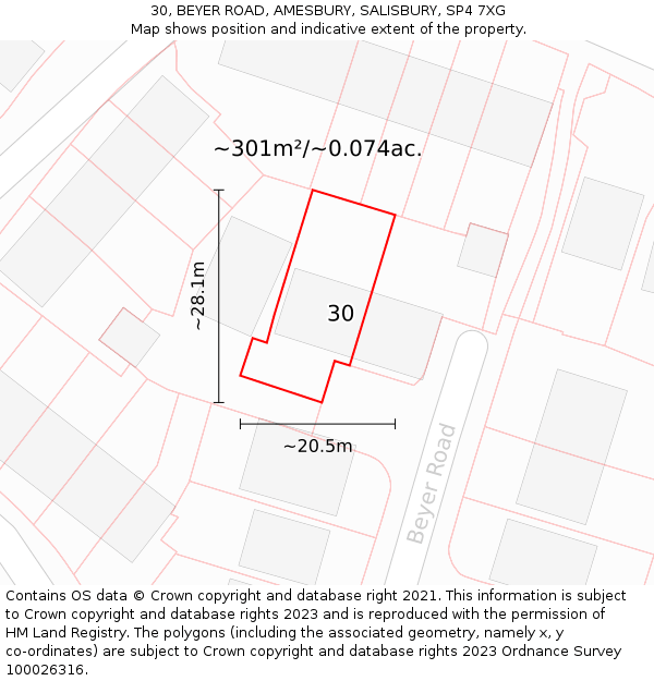 30, BEYER ROAD, AMESBURY, SALISBURY, SP4 7XG: Plot and title map