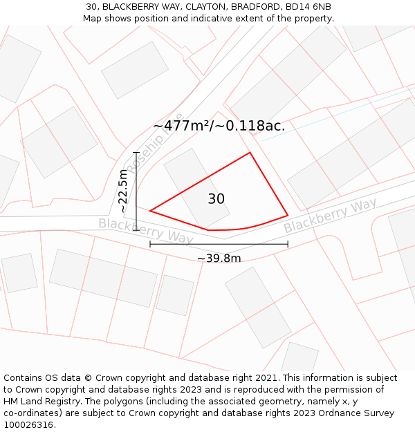 30, BLACKBERRY WAY, CLAYTON, BRADFORD, BD14 6NB: Plot and title map