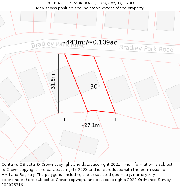 30, BRADLEY PARK ROAD, TORQUAY, TQ1 4RD: Plot and title map