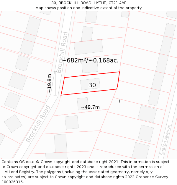 30, BROCKHILL ROAD, HYTHE, CT21 4AE: Plot and title map