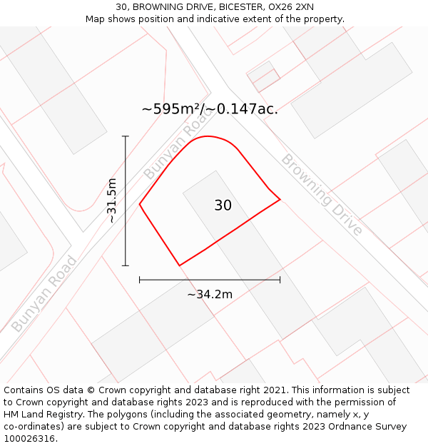 30, BROWNING DRIVE, BICESTER, OX26 2XN: Plot and title map