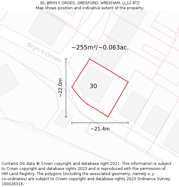 30, BRYN Y GROES, GRESFORD, WREXHAM, LL12 8TZ: Plot and title map