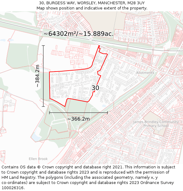 30, BURGESS WAY, WORSLEY, MANCHESTER, M28 3UY: Plot and title map