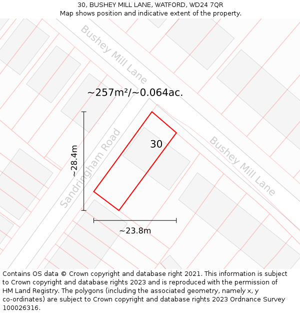 30, BUSHEY MILL LANE, WATFORD, WD24 7QR: Plot and title map