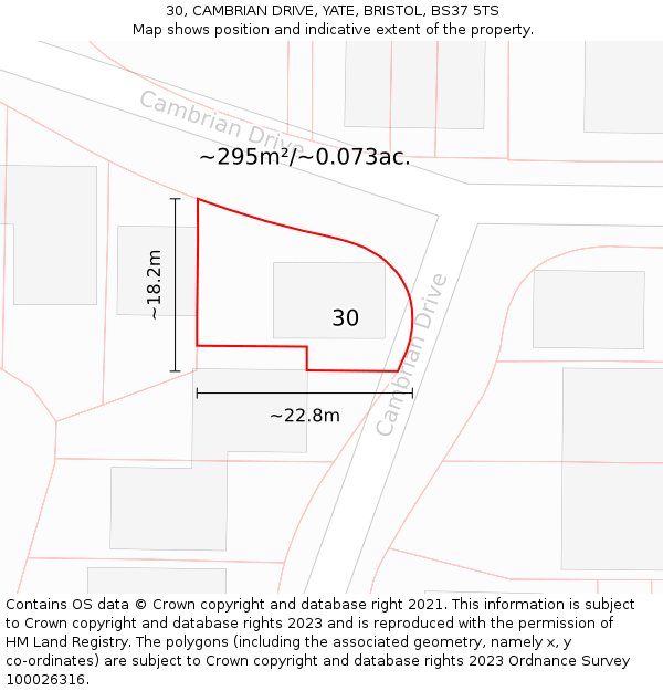 30, CAMBRIAN DRIVE, YATE, BRISTOL, BS37 5TS: Plot and title map