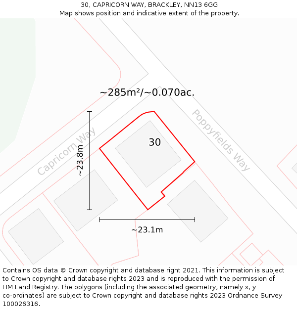 30, CAPRICORN WAY, BRACKLEY, NN13 6GG: Plot and title map