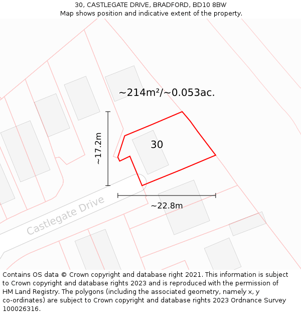 30, CASTLEGATE DRIVE, BRADFORD, BD10 8BW: Plot and title map