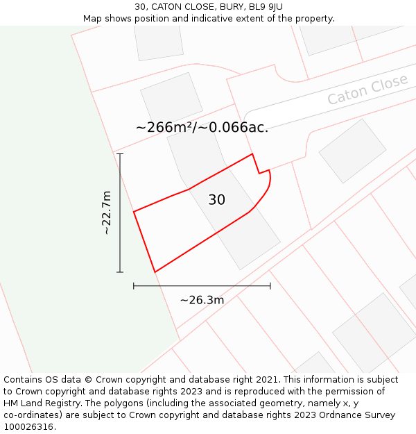 30, CATON CLOSE, BURY, BL9 9JU: Plot and title map