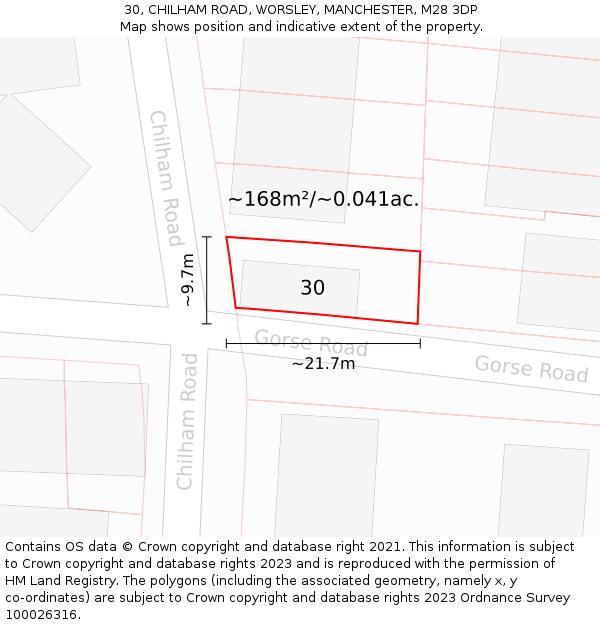 30, CHILHAM ROAD, WORSLEY, MANCHESTER, M28 3DP: Plot and title map