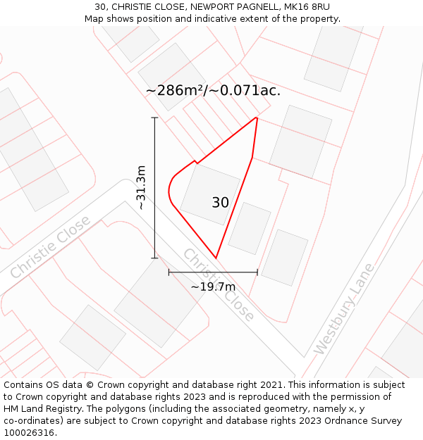 30, CHRISTIE CLOSE, NEWPORT PAGNELL, MK16 8RU: Plot and title map