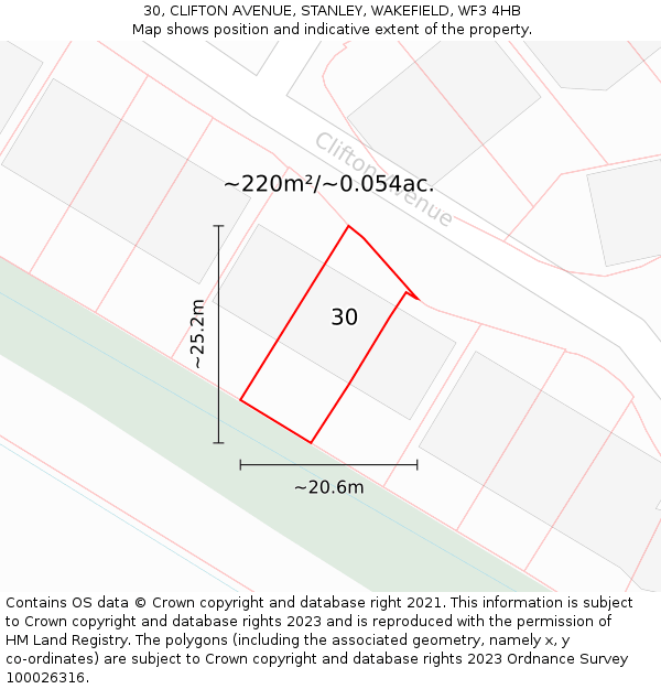 30, CLIFTON AVENUE, STANLEY, WAKEFIELD, WF3 4HB: Plot and title map